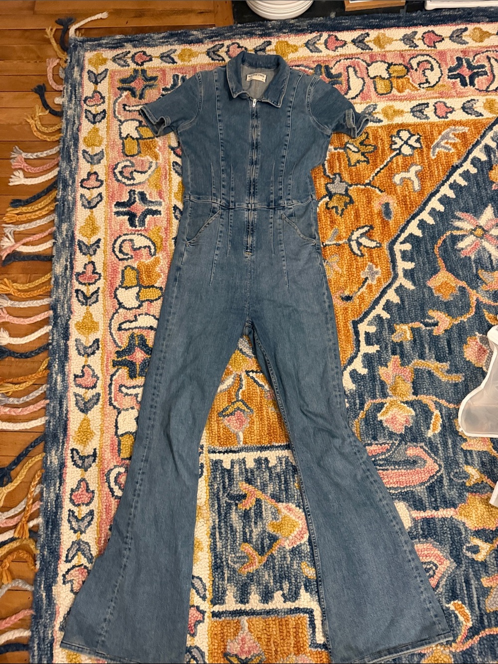 EUC We the free Denim Short-Sleeve Jumpsuit - Blue SZ M
